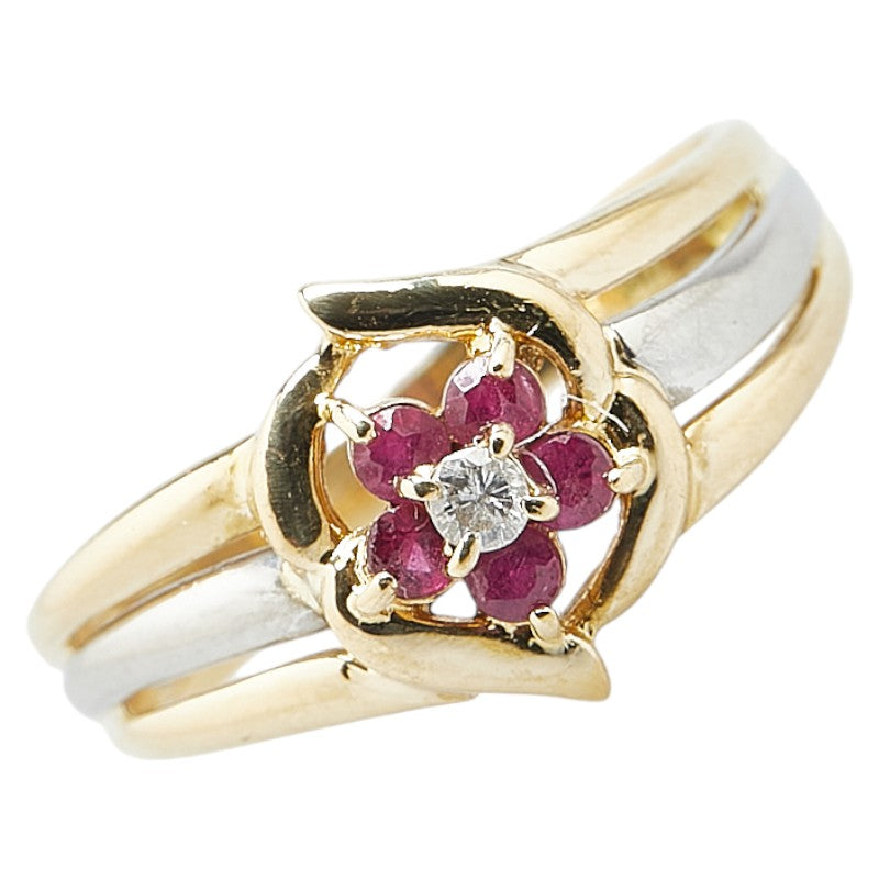 K18YG Yellow Gold Pt900 Platinum Ruby Diamond Ring