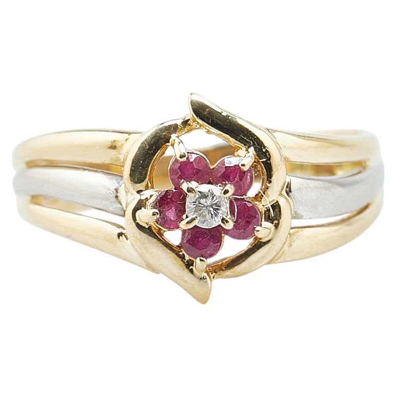 K18YG Yellow Gold Pt900 Platinum Ruby Diamond Ring