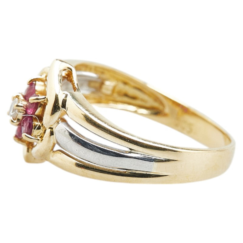 K18YG Yellow Gold Pt900 Platinum Ruby Diamond Ring