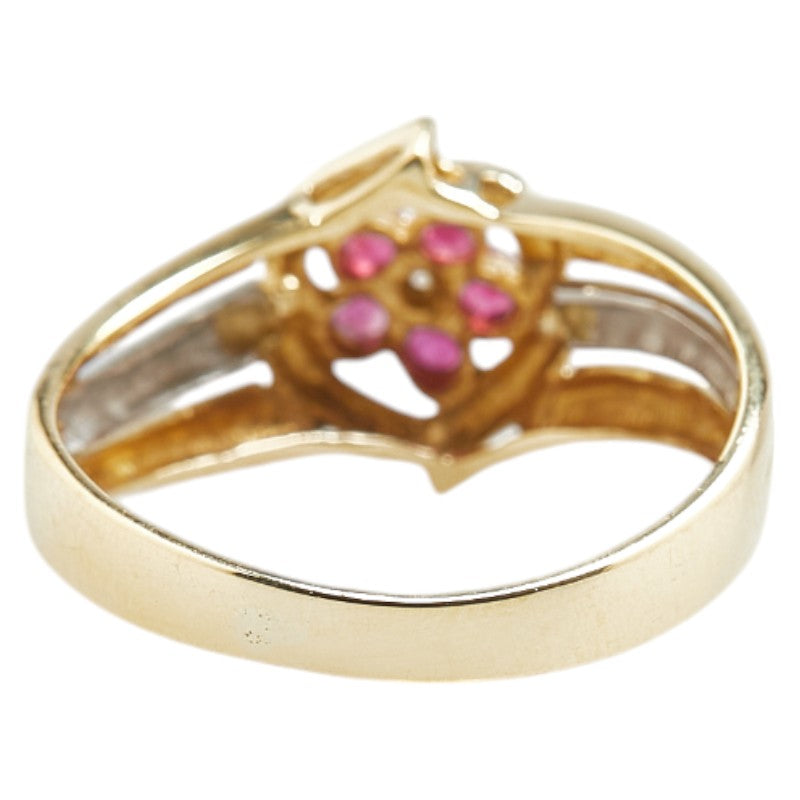 K18YG Yellow Gold Pt900 Platinum Ruby Diamond Ring