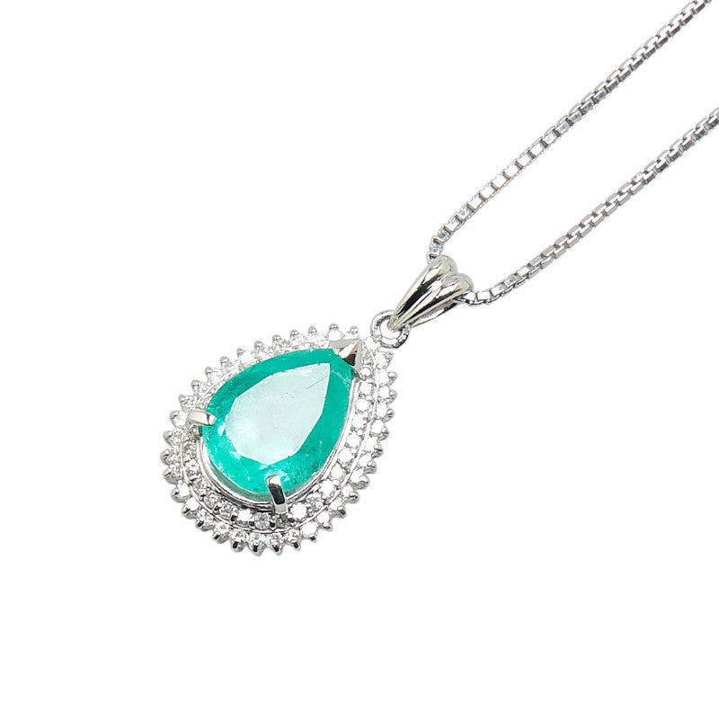 Platinum Emerald Diamond Teardrop Necklace