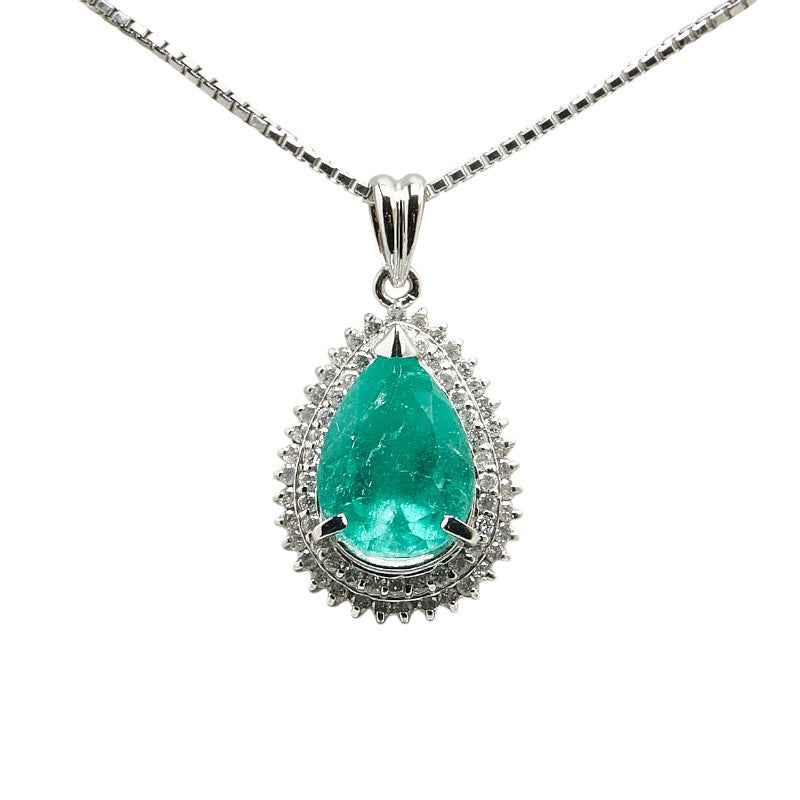 Platinum Emerald Diamond Teardrop Necklace