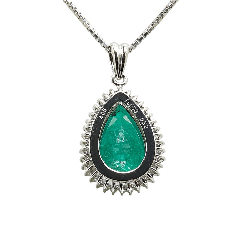 Platinum Emerald Diamond Teardrop Necklace