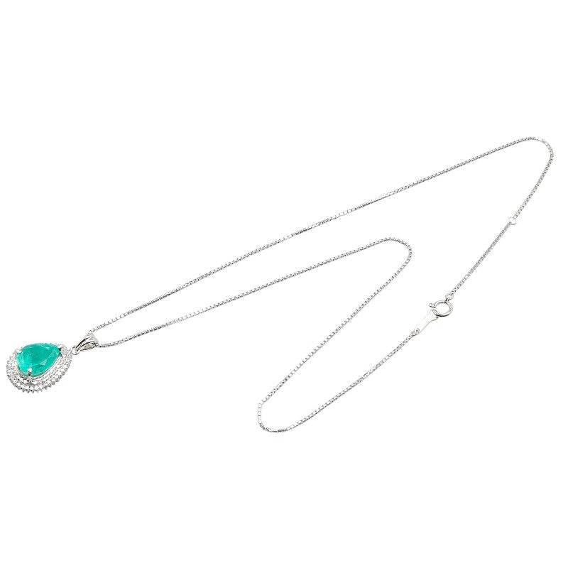 Platinum Emerald Diamond Teardrop Necklace