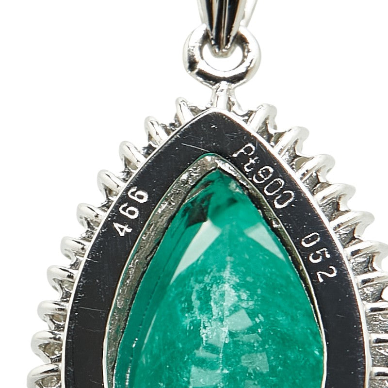 Platinum Emerald Diamond Teardrop Necklace