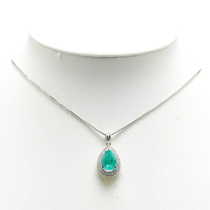 Platinum Emerald Diamond Teardrop Necklace