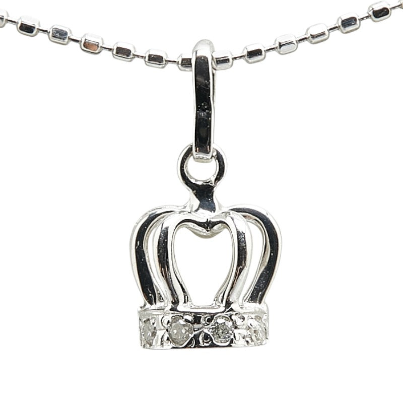 K18WG White Gold Diamond Crown Necklace