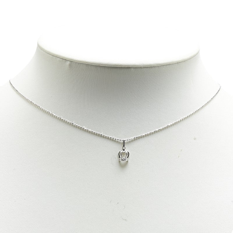 K18WG White Gold Diamond Crown Necklace