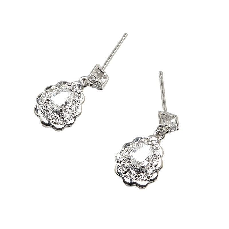 Pt900 Platinum Diamond Teardrop Stud Earrings