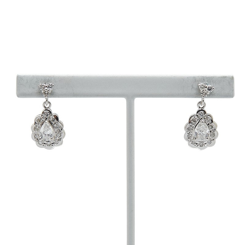 Pt900 Platinum Diamond Teardrop Stud Earrings