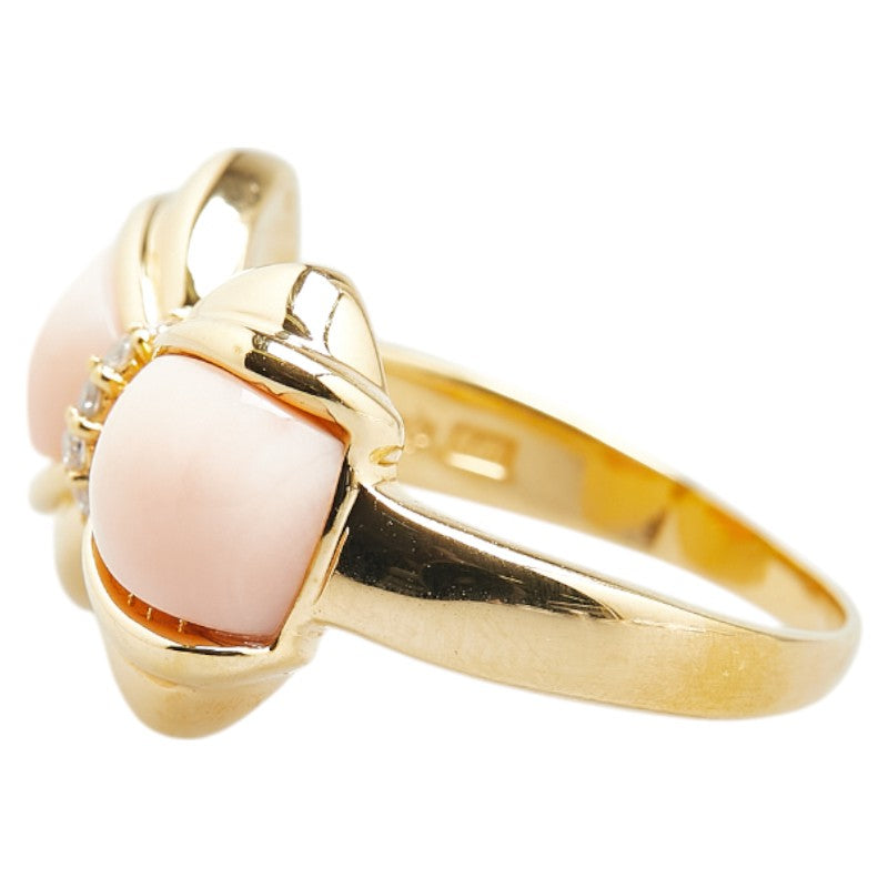 K18YG Yellow Gold Coral Diamond Ribbon Ring