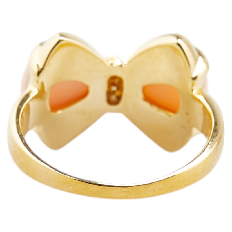 K18YG Yellow Gold Coral Diamond Ribbon Ring