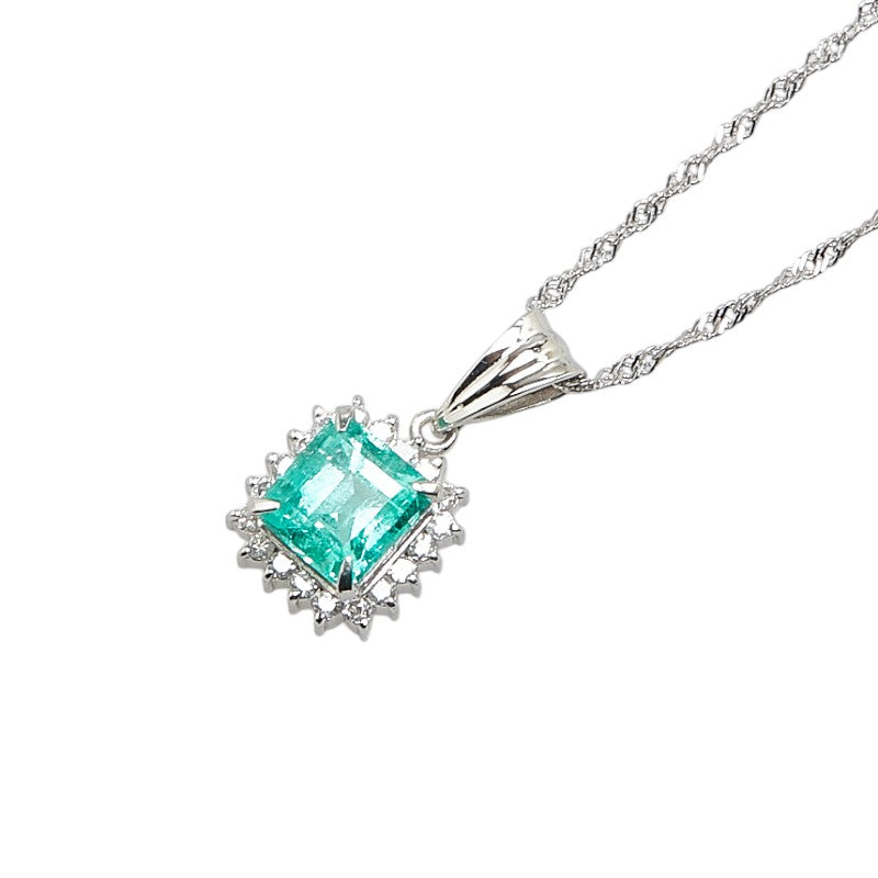 Platinum Emerald Diamond Square Necklace