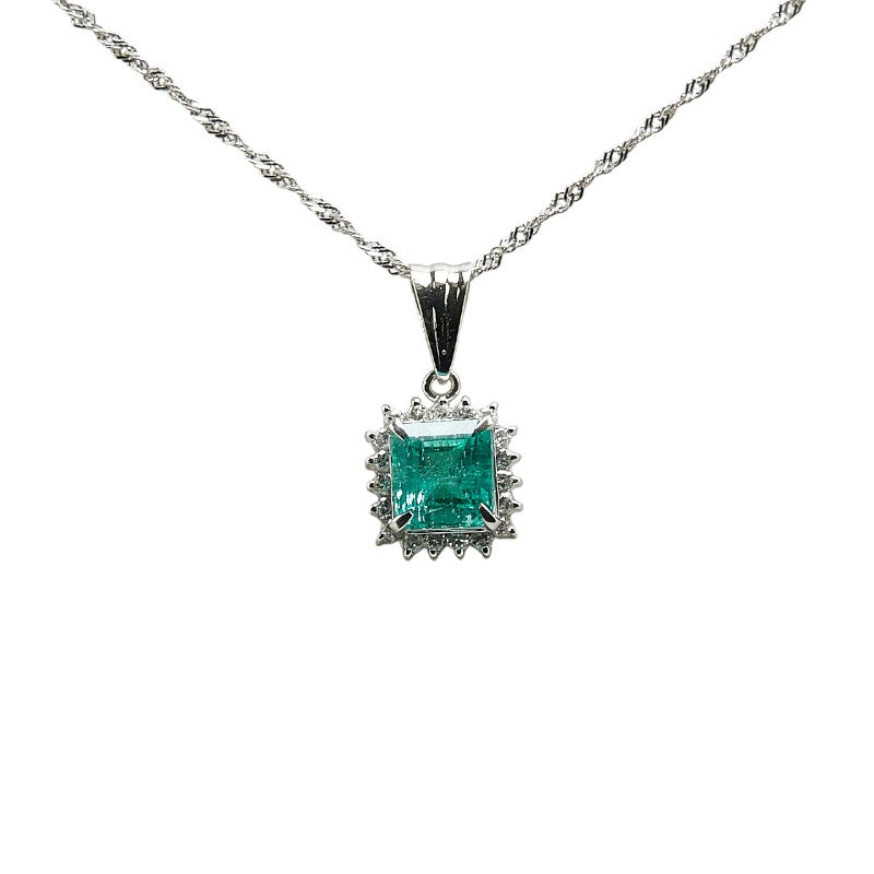 Platinum Emerald Diamond Square Necklace