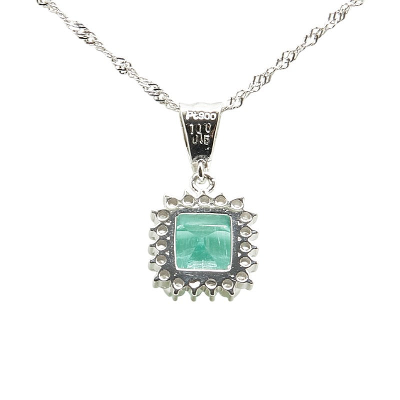 Platinum Emerald Diamond Square Necklace