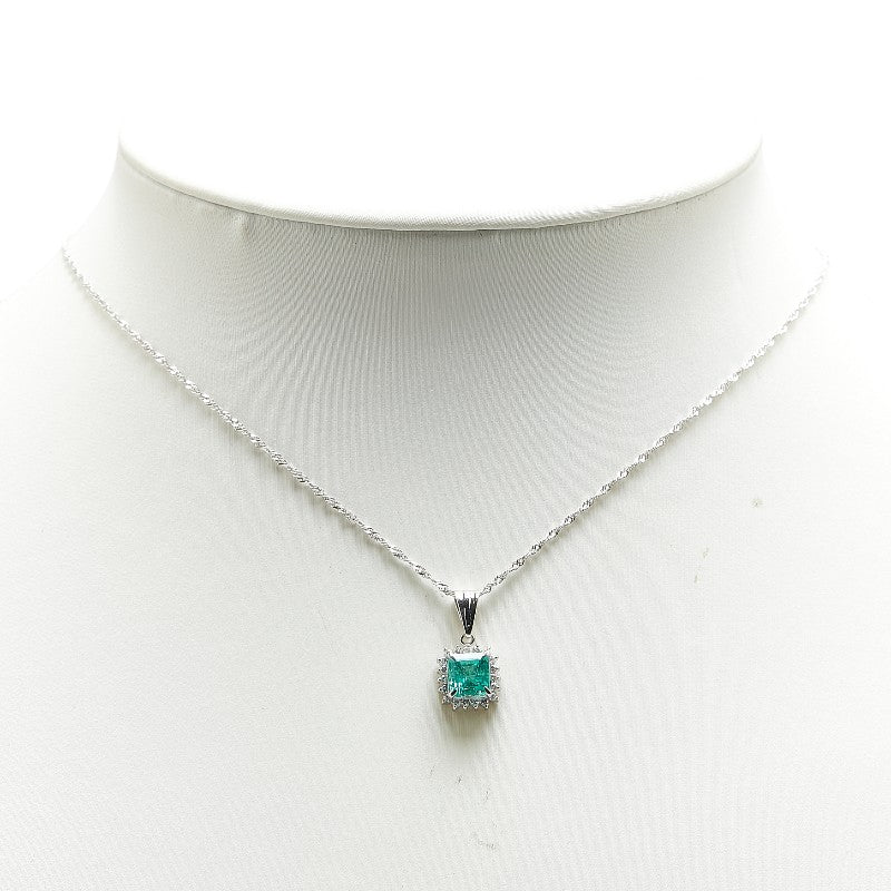 Platinum Emerald Diamond Square Necklace