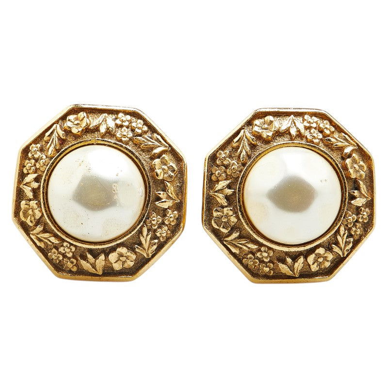 Chanel Flower Motif Earrings Gold Plated