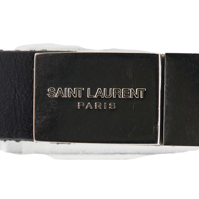 YSL Logo Leather Bracelet Black Silver