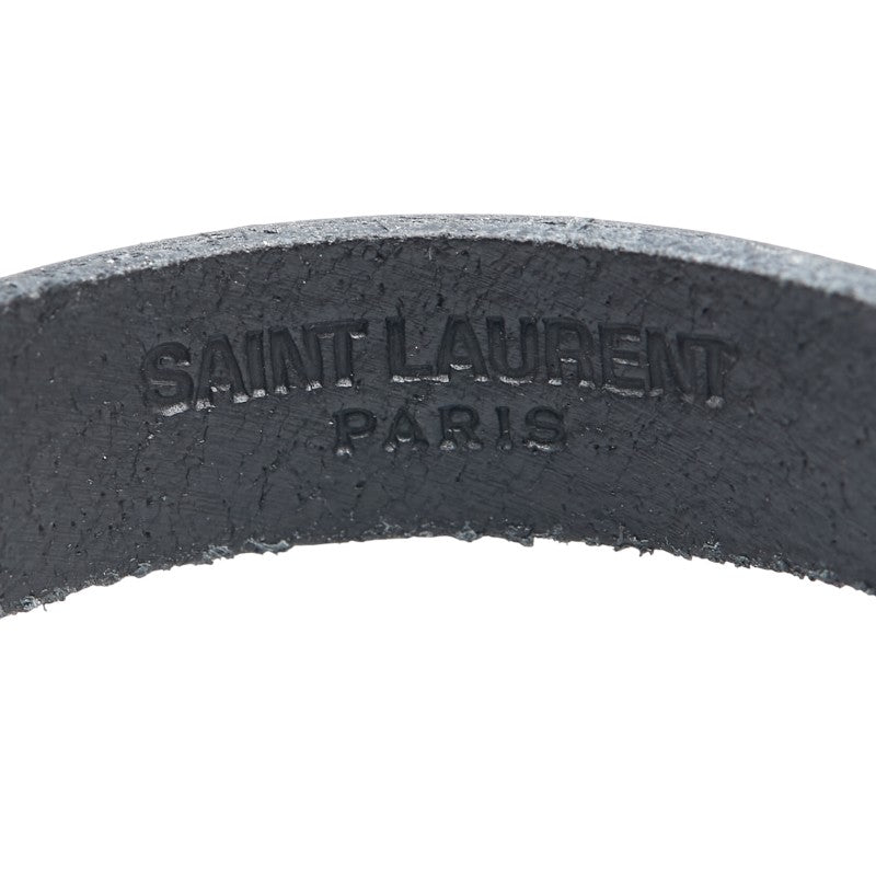 YSL Logo Leather Bracelet Black Silver