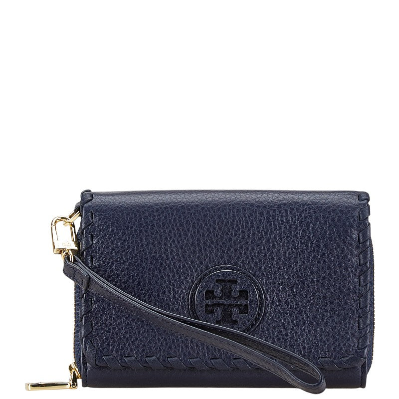 Tory Burch Marion Leather Compact Wallet Navy