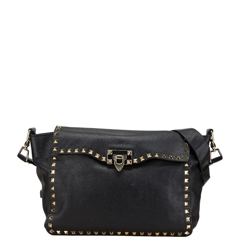 Valentino Leather Studded Shoulder Bag Black Gold