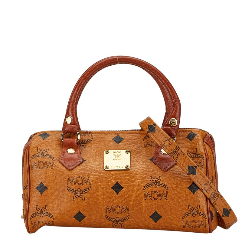 MCM Visetos Logo Mini Handbag Brown