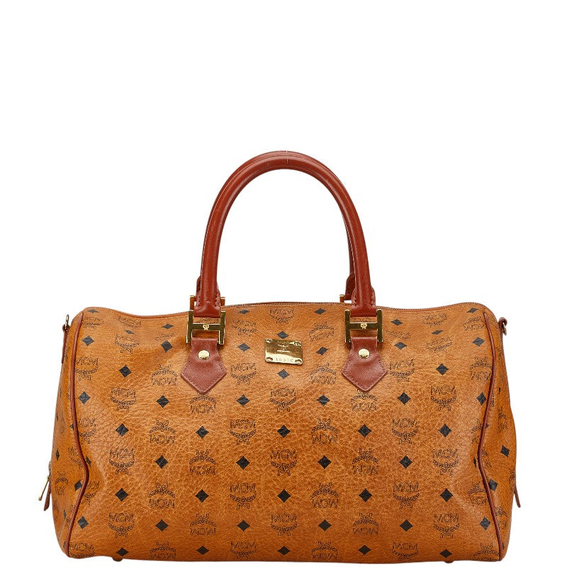 MCM Visetos Logo Boston Bag Brown PVC Leather