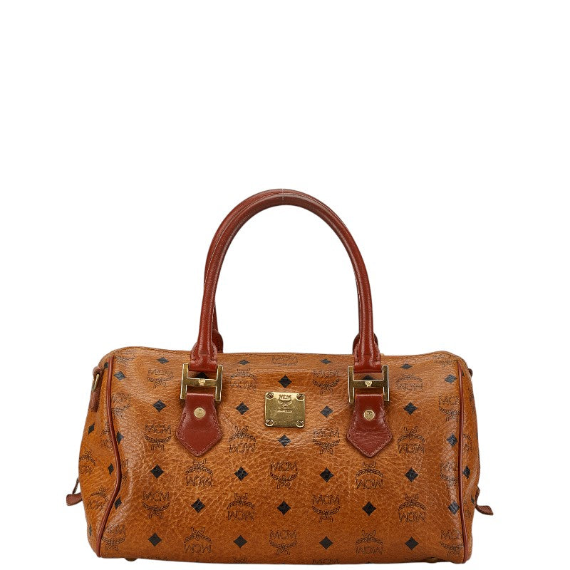 MCM Visetos Logo Handbag Brown PVC Leather