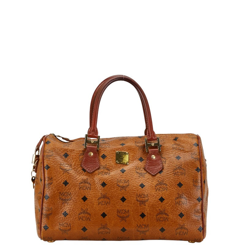 MCM Visetos Logo Handbag Brown PVC Leather