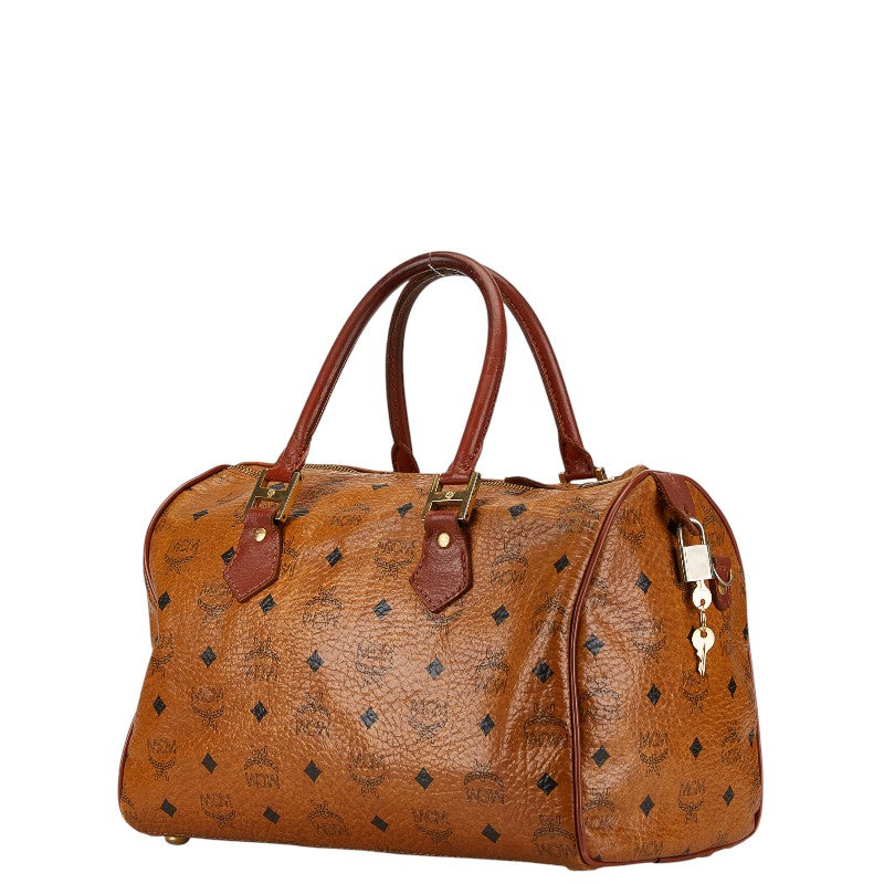 MCM Visetos Logo Handbag Brown PVC Leather