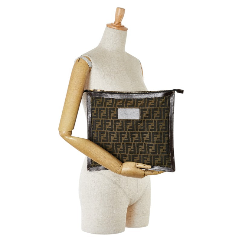 Fendi Zucca Canvas Leather Clutch Bag