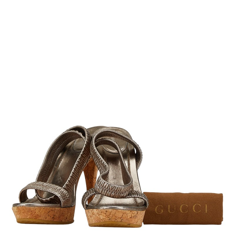 Gucci Leather Cork Sole High Heel Sandals