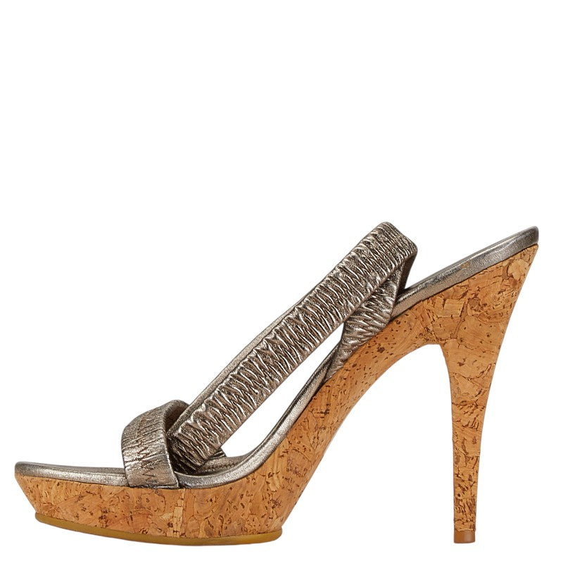 Gucci Leather Cork Sole High Heel Sandals