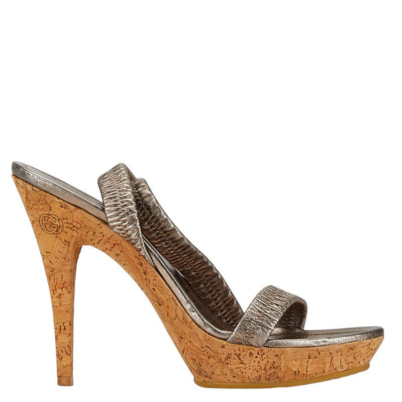 Gucci Leather Cork Sole High Heel Sandals