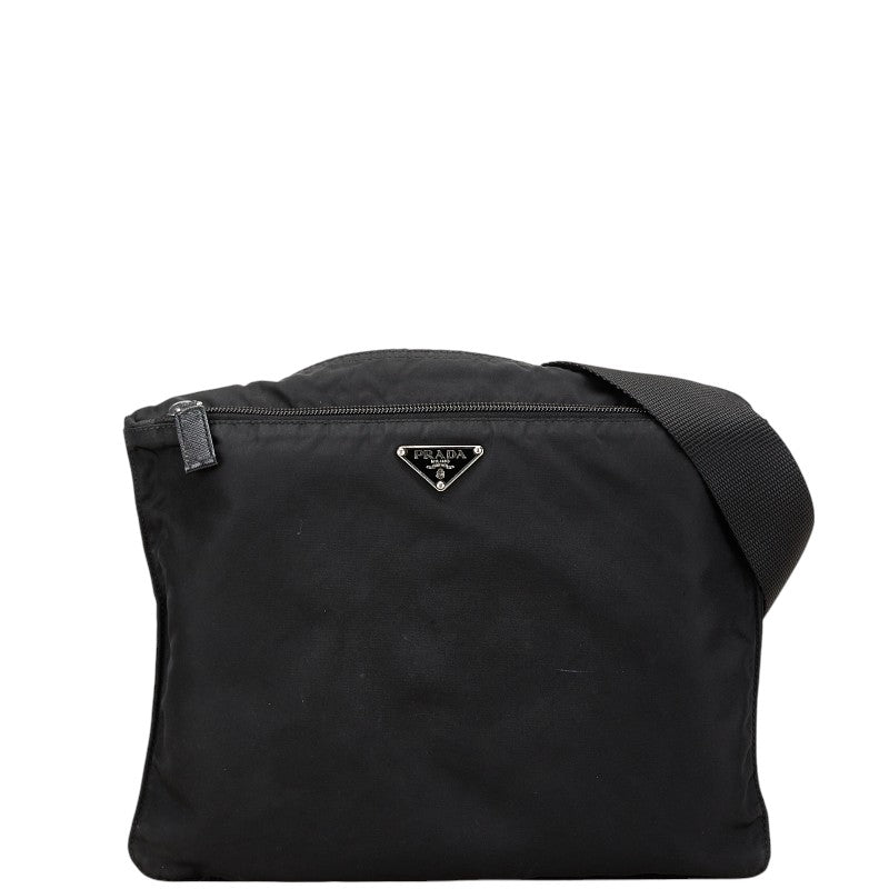 Prada Nylon Triangle Logo Shoulder Bag Black