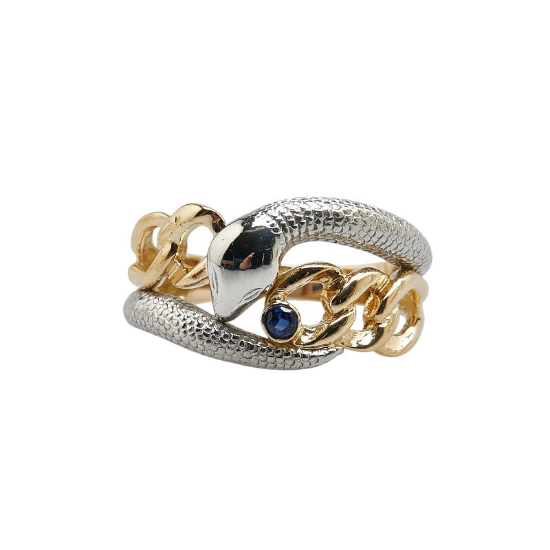 K18YG Yellow Gold Pt900 Platinum Sapphire Snake Ring