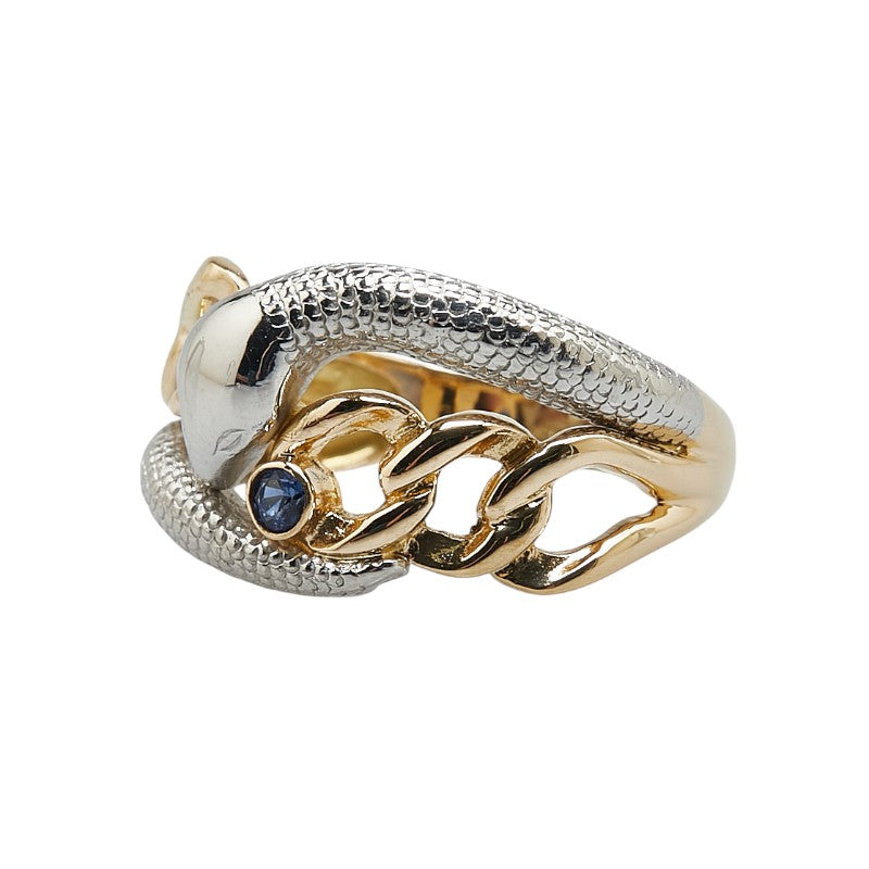 K18YG Yellow Gold Pt900 Platinum Sapphire Snake Ring