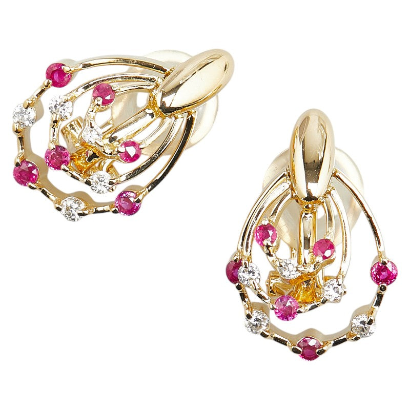 K18YG Gold Ruby Diamond Clip Earrings