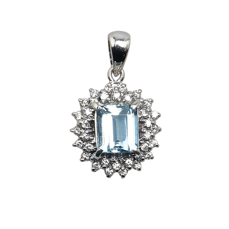 Pt900 Platinum Aquamarine 1.25ct Diamond 0.22ct Flower Pendant