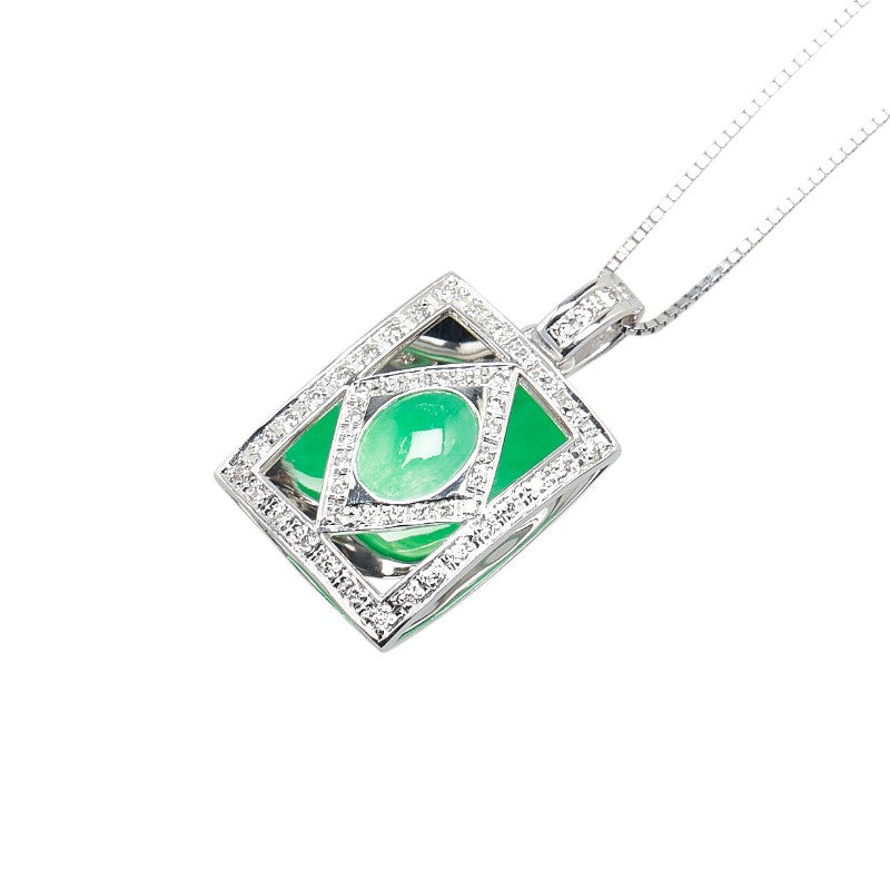 K18WG White Gold Jade 1.05ct Diamond 0.26ct Necklace