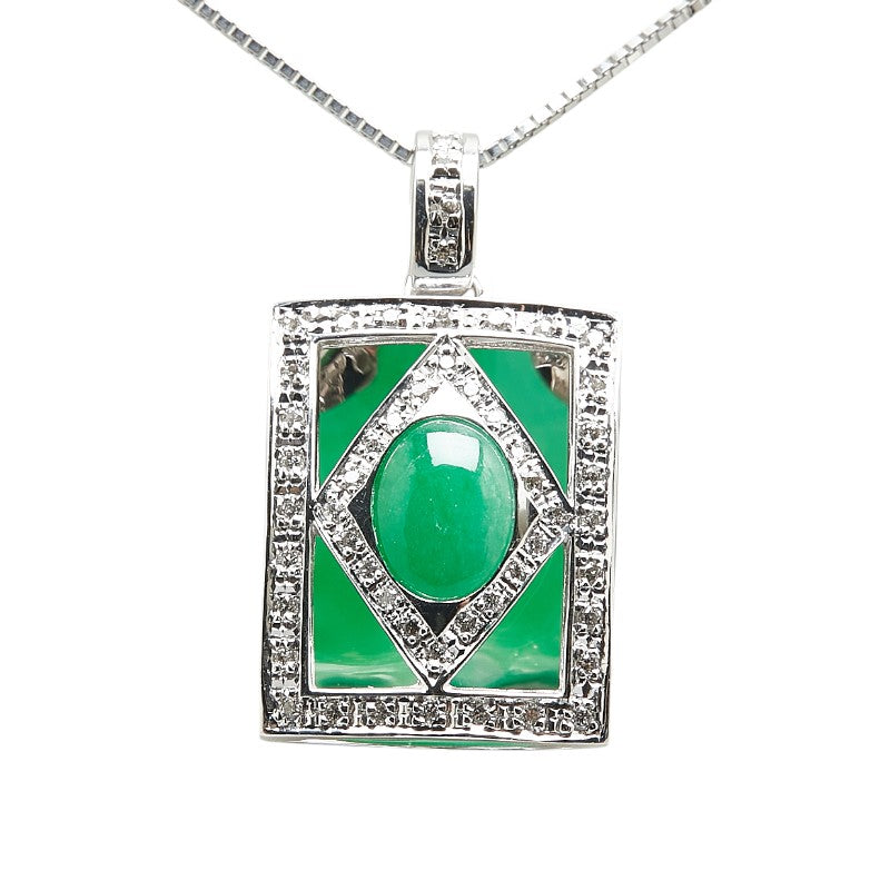 K18WG White Gold Jade 1.05ct Diamond 0.26ct Necklace