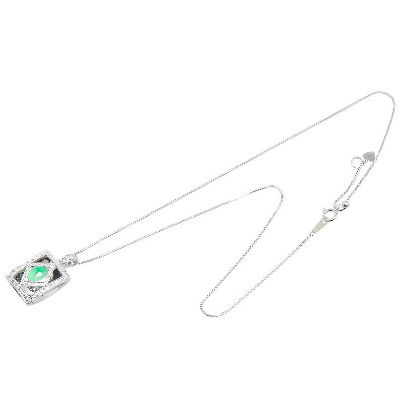 K18WG White Gold Jade 1.05ct Diamond 0.26ct Necklace