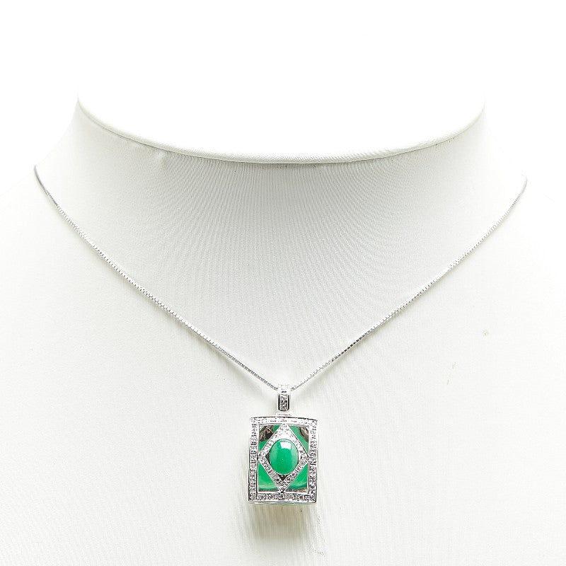 K18WG White Gold Jade 1.05ct Diamond 0.26ct Necklace