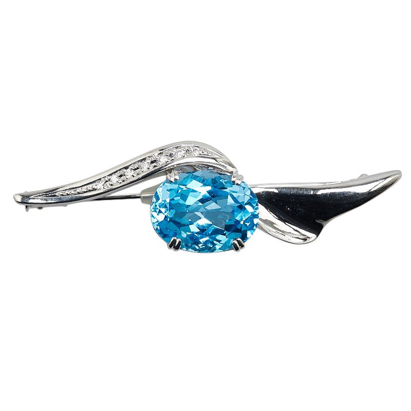 K18WG White Gold Blue Topaz Diamond Brooch