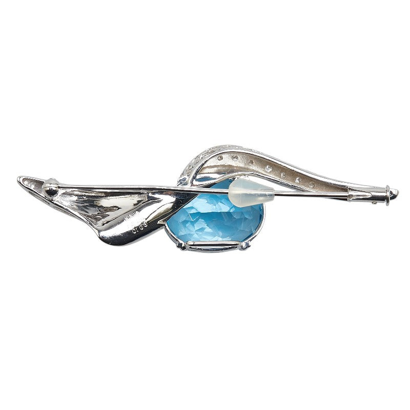 K18WG White Gold Blue Topaz Diamond Brooch