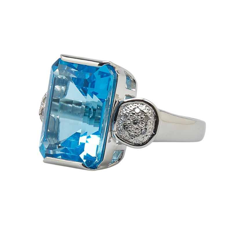 Pt900 Platinum Blue Topaz 15.57ct Diamond 0.14ct Ring