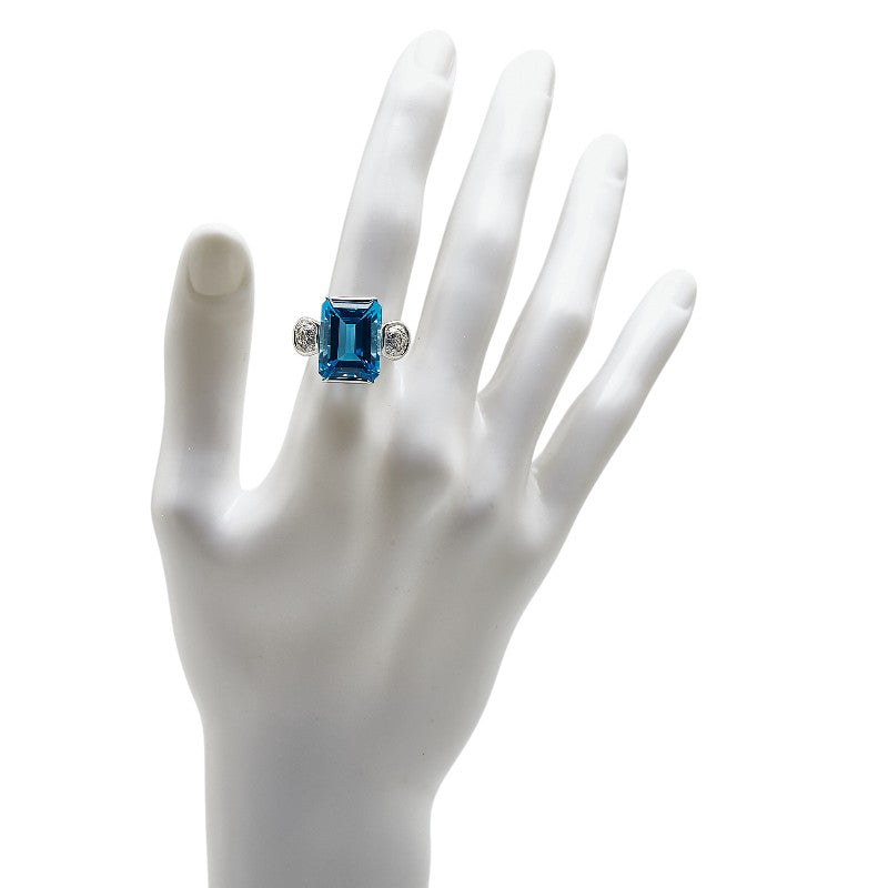 Pt900 Platinum Blue Topaz 15.57ct Diamond 0.14ct Ring