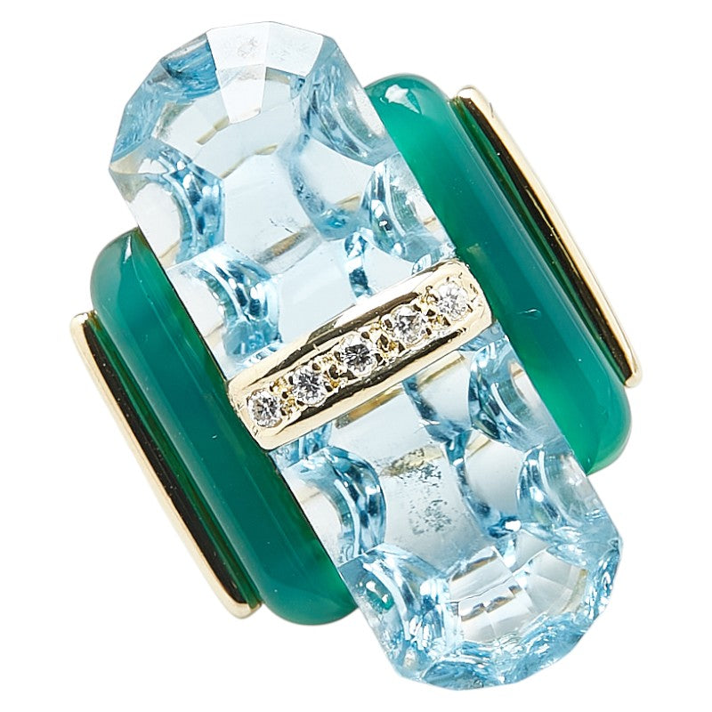 K18YG Gold Diamond Blue Topaz Chalcedony Ring