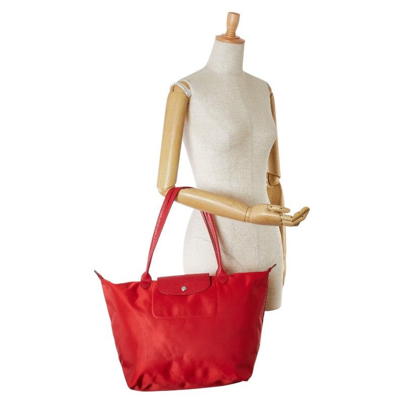 Longchamp Le Pliage L Tote Bag Red Canvas Leather