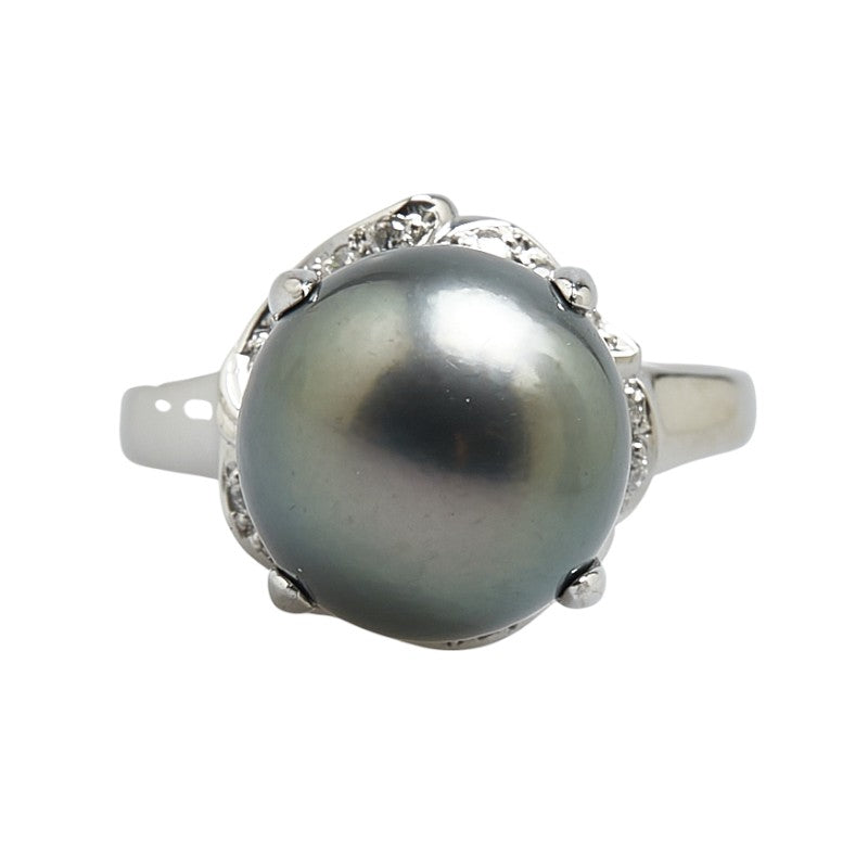 Pt900 Platinum Black Pearl 12mm Diamond Ring